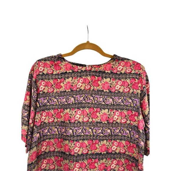 Vintage Floral Silk Top With Shoulder Pads Size Medium - Picture 3 of 7